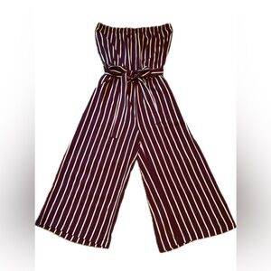 Forever 21 Burgundy and White Striped Jumpsuit